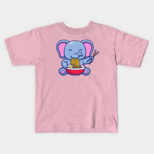 Cute Elephant Eating Ramen Bowl With Chopstick Cartoon Kids T-Shirt